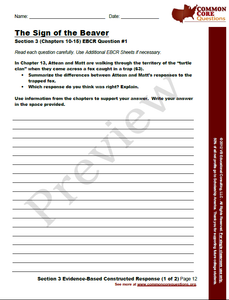 Sign of the Beaver CCQ Workbook (Reading Level T - 770L+)